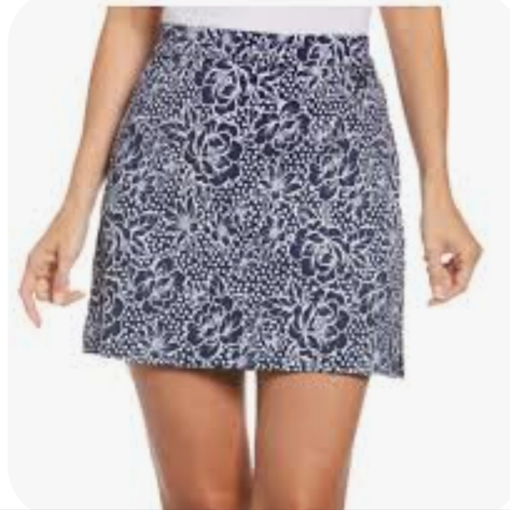 Rafaella Navy and White Floral A-Line Skort